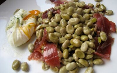 Habas con Jamón y Huevos Rotos